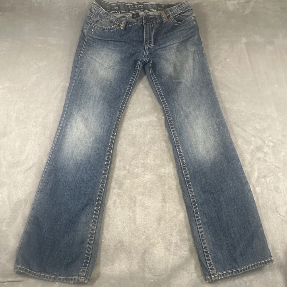 Affliction Los Angeles Cooper Relaxed Fit Jeans Mens 36x34 Blue Distressed Y2K - Picture 3 of 16